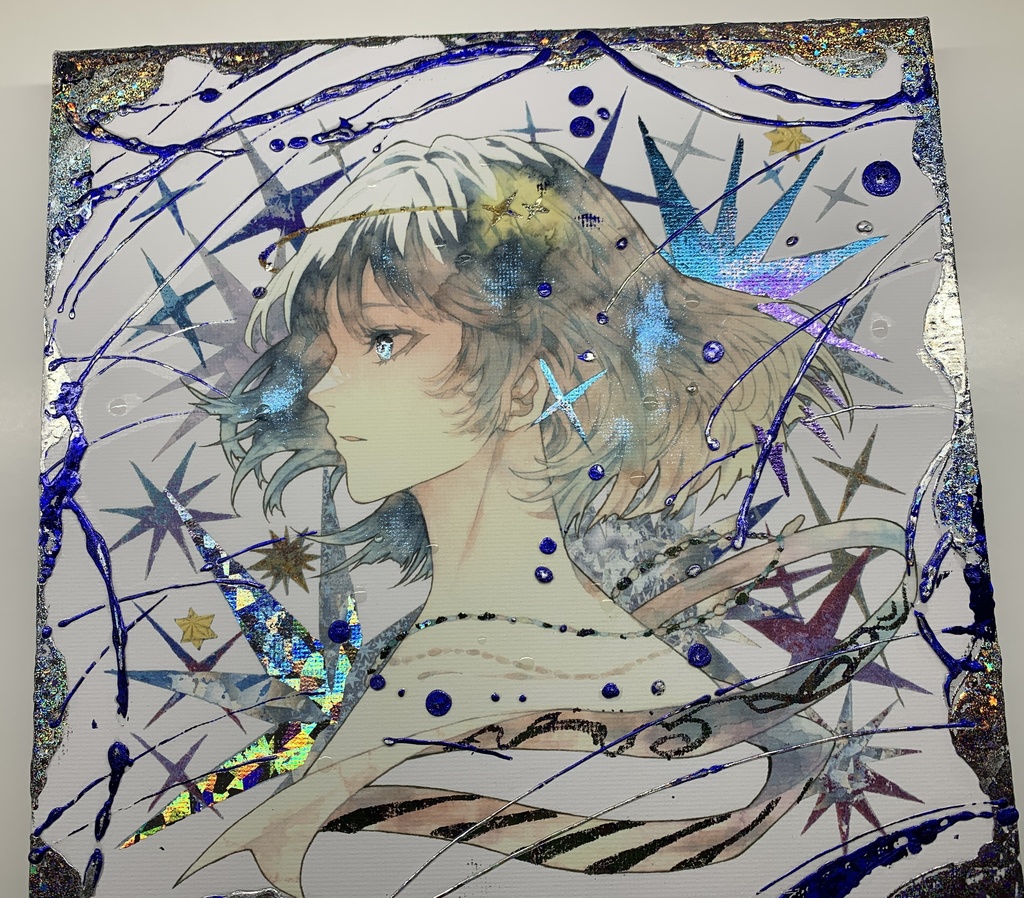 手描きイラスト グッズ キャンバスプリント×デコレーション 「星達の行方」