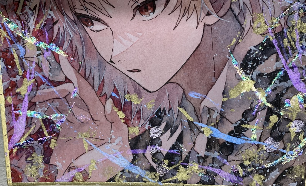 手描きイラスト オリジナル 「彼岸の御迎え人」 原画 創作 男の子 青年 1/4色紙サイズ 透明水彩