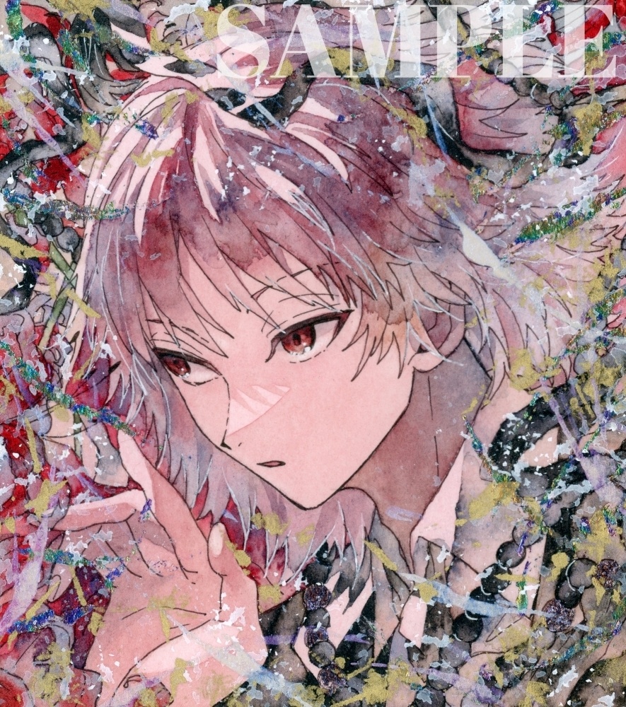 手描きイラスト オリジナル　「彼岸の御迎え人」　原画　創作　男の子　青年　1/4色紙サイズ　透明水彩