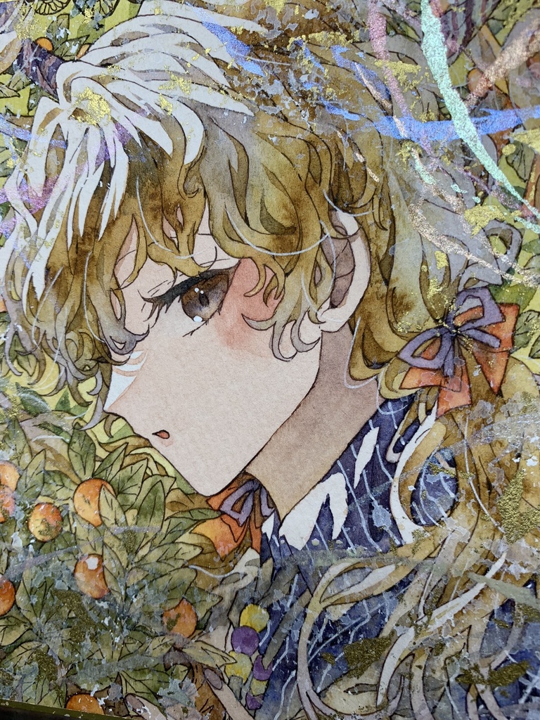 手描きイラスト オリジナル 「花屋のおすすめ」 原画 創作 女の子 1/4色紙サイズ 透明水彩