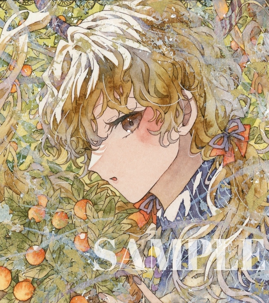 手描きイラスト オリジナル　「花屋のおすすめ」　原画　創作　女の子　1/4色紙サイズ　透明水彩