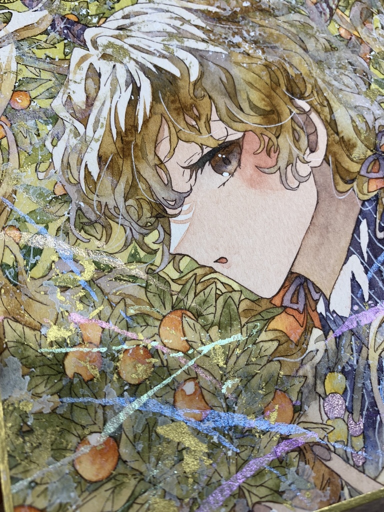 手描きイラスト オリジナル 「花屋のおすすめ」 原画 創作 女の子 1/4色紙サイズ 透明水彩