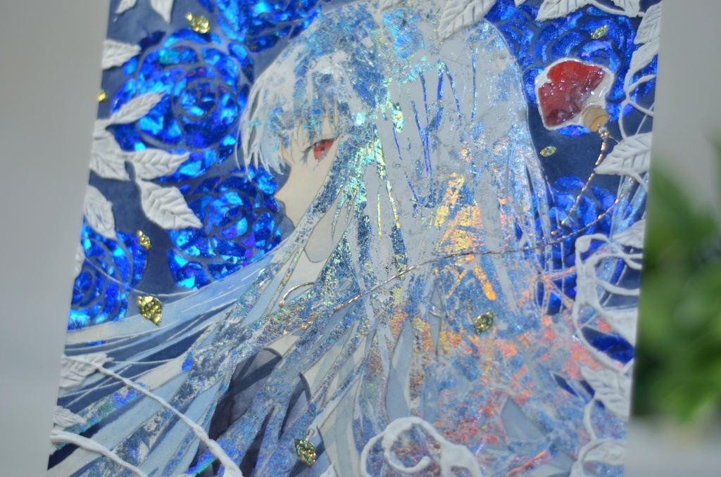 オリジナル 手描きイラスト 女の子 「月虹が見える夜に」 正方形サイズ 透明水彩