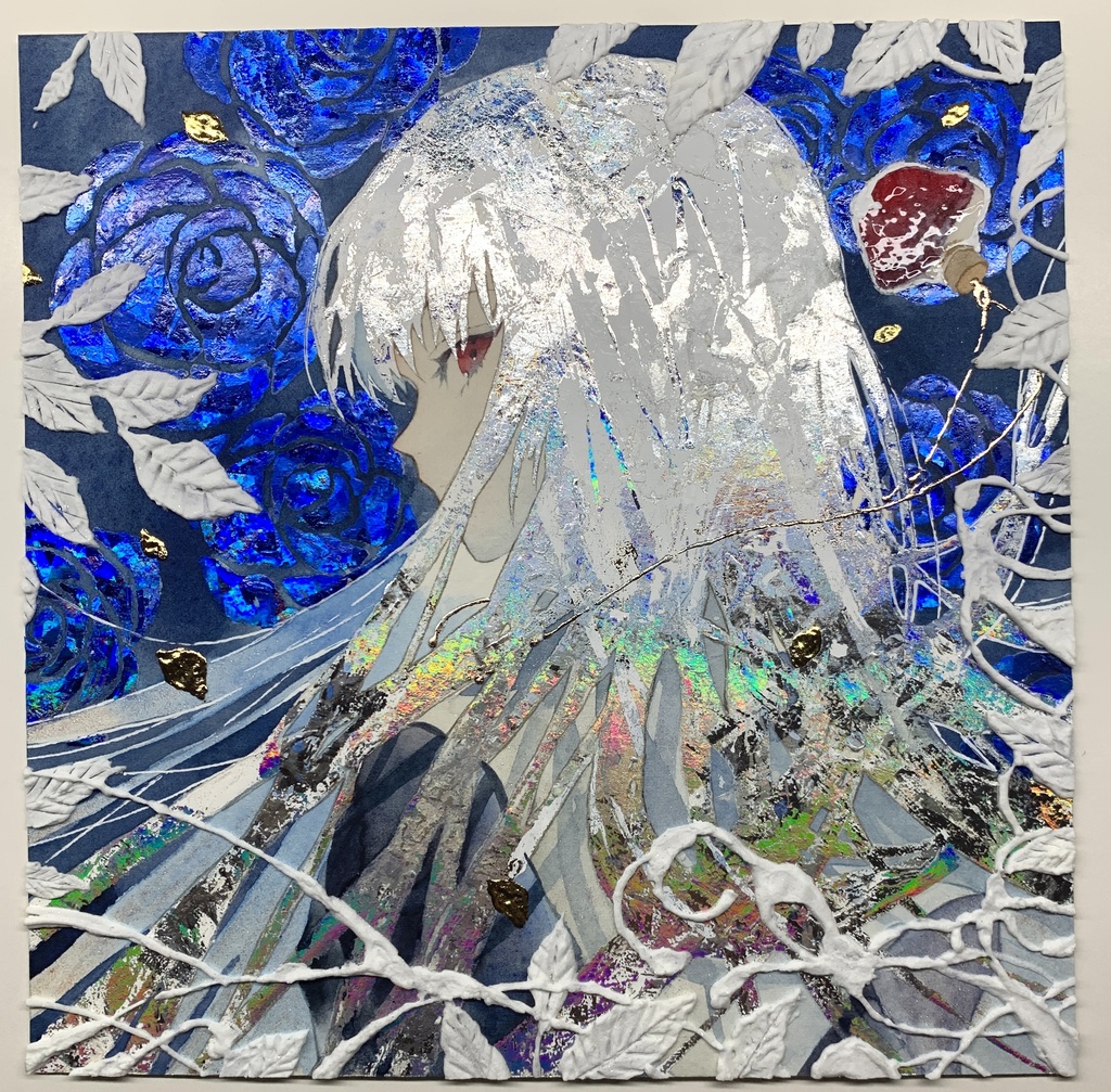 オリジナル 手描きイラスト 女の子 「月虹が見える夜に」 正方形サイズ 透明水彩