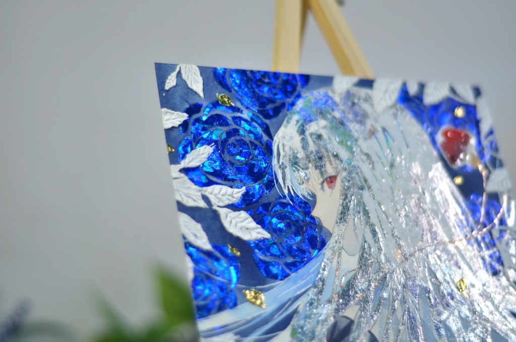 オリジナル 手描きイラスト 女の子 「月虹が見える夜に」 正方形サイズ 透明水彩