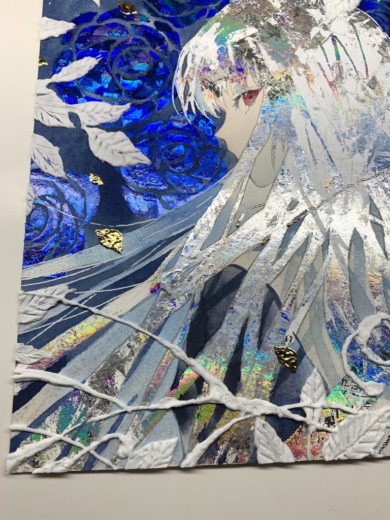 オリジナル 手描きイラスト 女の子 「月虹が見える夜に」 正方形サイズ 透明水彩