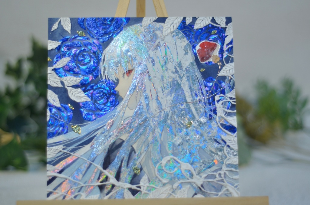 オリジナル 手描きイラスト 女の子 「月虹が見える夜に」 正方形サイズ 透明水彩