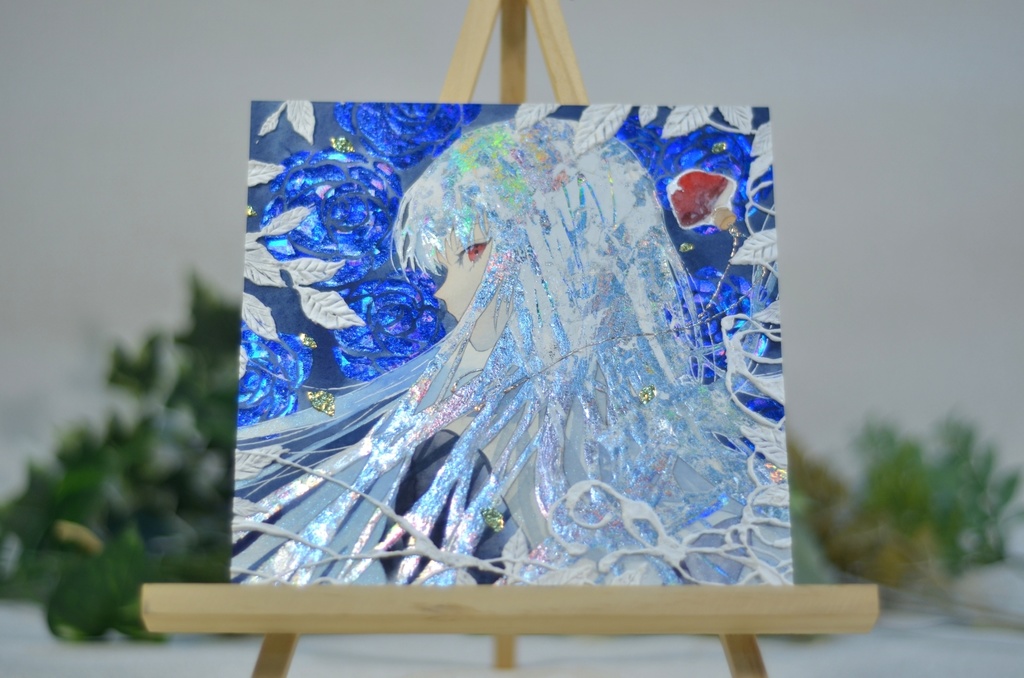 オリジナル 手描きイラスト 女の子 「月虹が見える夜に」 正方形サイズ 透明水彩