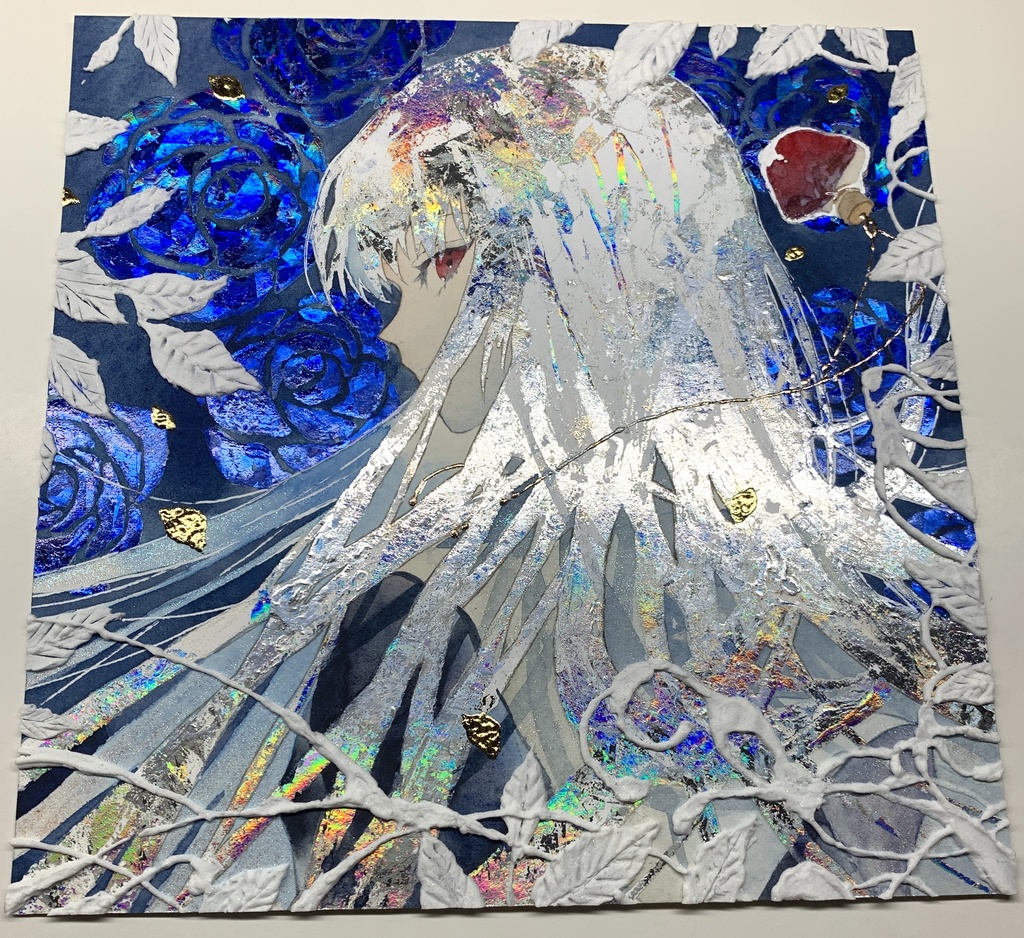 オリジナル 手描きイラスト 女の子 「月虹が見える夜に」 正方形サイズ 透明水彩