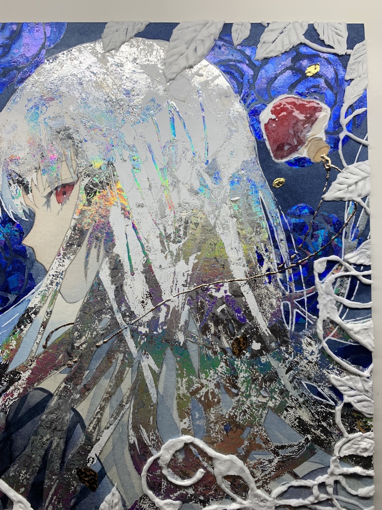 オリジナル 手描きイラスト 女の子 「月虹が見える夜に」 正方形サイズ 透明水彩