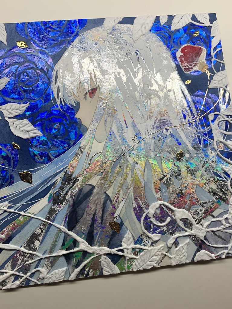 オリジナル 手描きイラスト 女の子 「月虹が見える夜に」 正方形サイズ 透明水彩