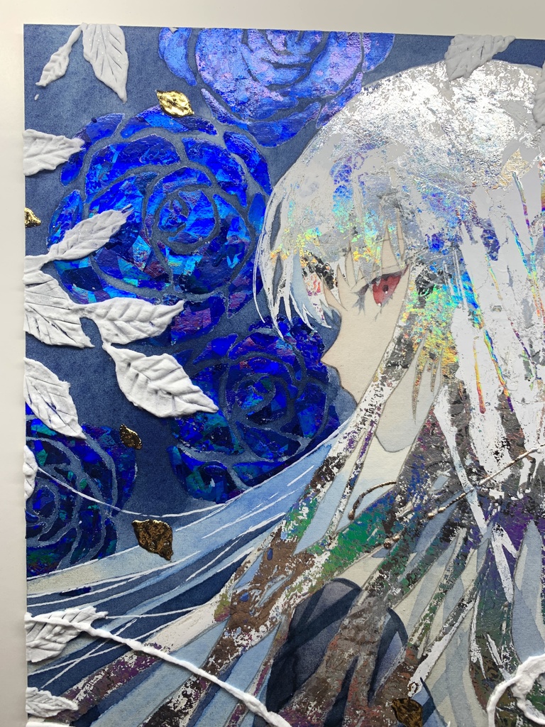 オリジナル 手描きイラスト 女の子 「月虹が見える夜に」 正方形サイズ 透明水彩