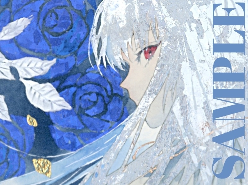 オリジナル 手描きイラスト 女の子 「月虹が見える夜に」 正方形サイズ 透明水彩