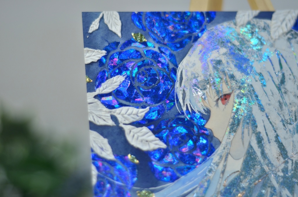 オリジナル 手描きイラスト 女の子 「月虹が見える夜に」 正方形サイズ 透明水彩