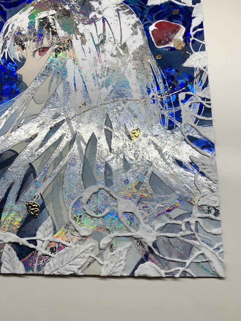 オリジナル 手描きイラスト 女の子 「月虹が見える夜に」 正方形サイズ 透明水彩