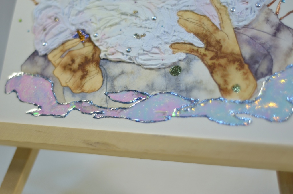 オリジナル 手描きイラスト 男の子 青年 「わたがしのマフラー」 正方形サイズ 透明水彩