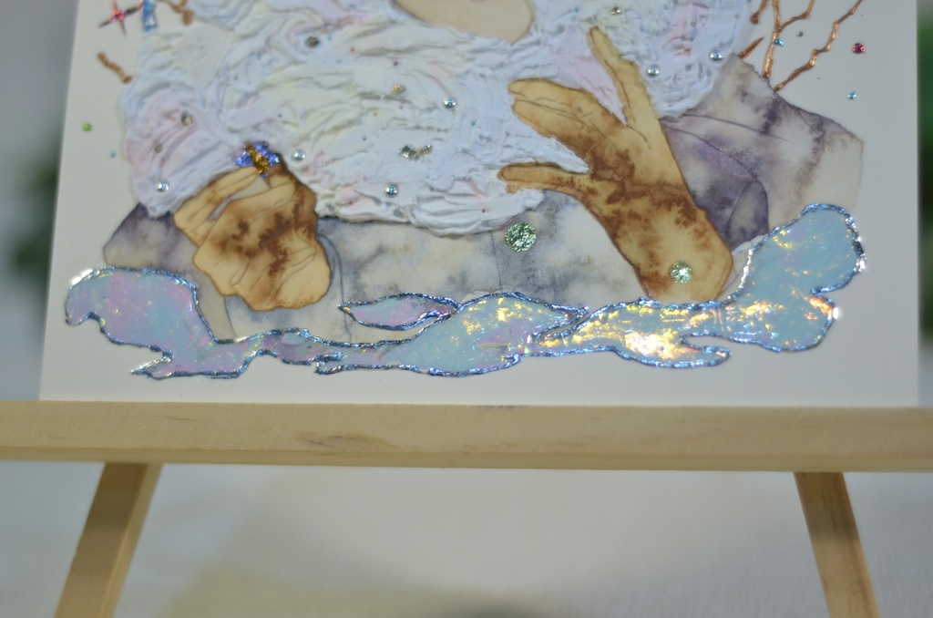 オリジナル 手描きイラスト 男の子 青年 「わたがしのマフラー」 正方形サイズ 透明水彩