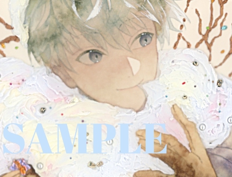 オリジナル 手描きイラスト 男の子 青年 原画 「わたがしのマフラー」 正方形サイズ 透明水彩