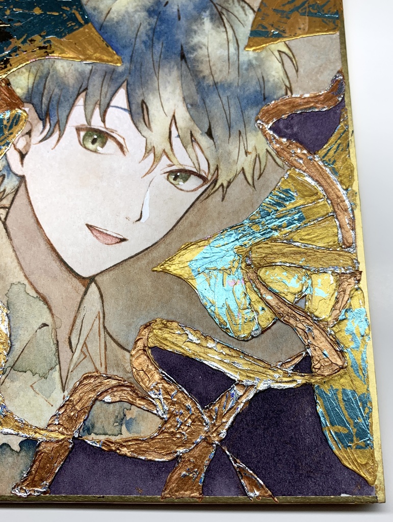 オリジナル 手描きイラスト 男の子 青年 「秘密の場所」 1/4色紙サイズ 透明水彩