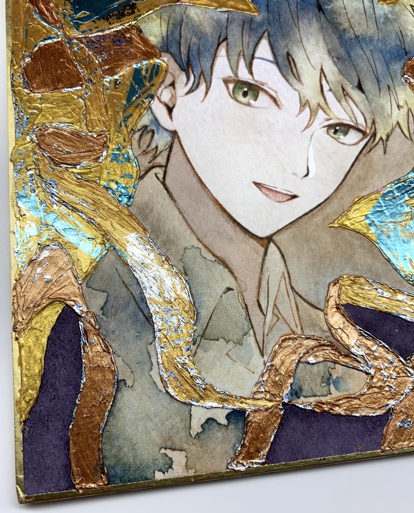 オリジナル 手描きイラスト 男の子 青年 「秘密の場所」 1/4色紙サイズ 透明水彩