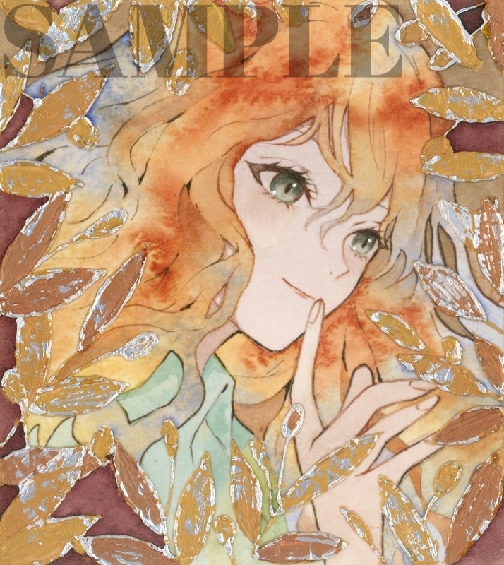 オリジナル　手描きイラスト　女の子　「オリーブの香り」 1/4色紙サイズ　透明水彩