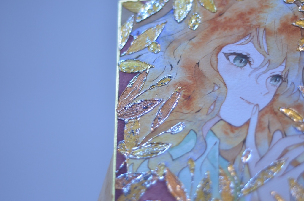 オリジナル 手描きイラスト 女の子 「オリーブの香り」 1/4色紙サイズ 透明水彩