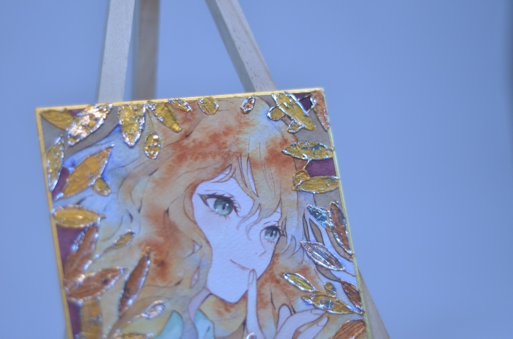 オリジナル 手描きイラスト 女の子 「オリーブの香り」 1/4色紙サイズ 透明水彩