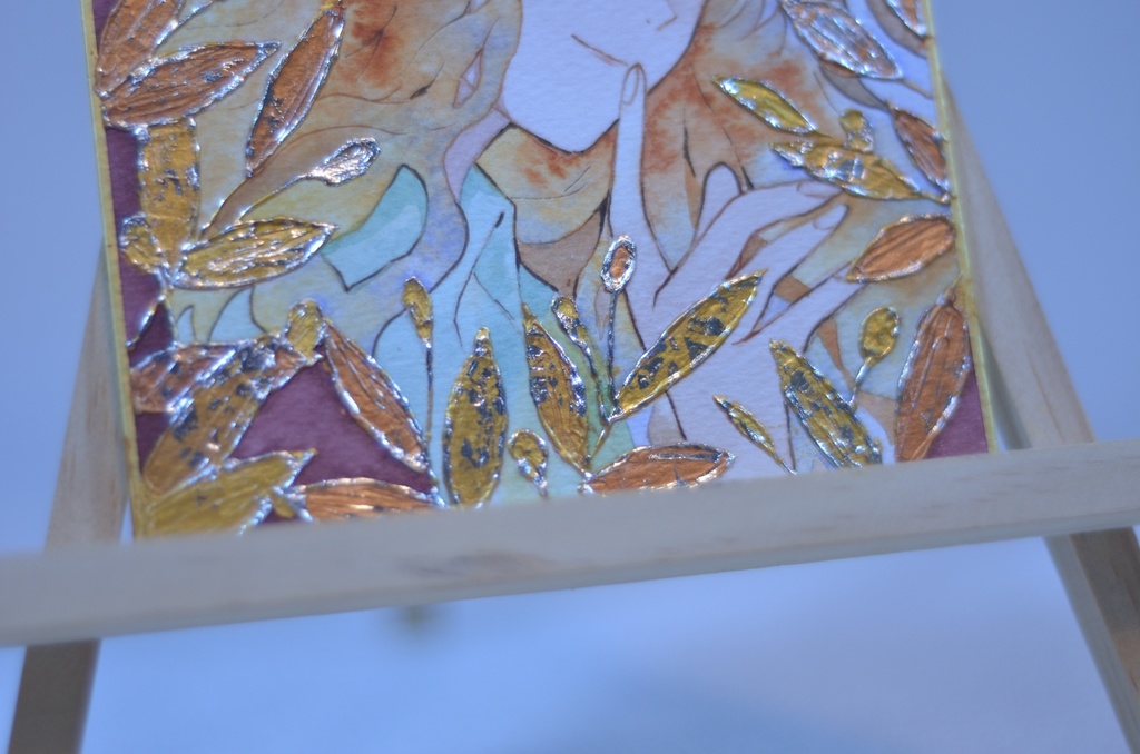 オリジナル 手描きイラスト 女の子 「オリーブの香り」 1/4色紙サイズ 透明水彩