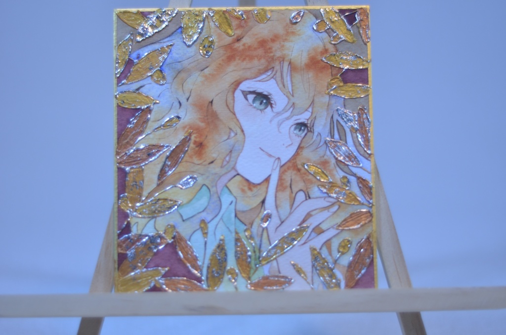 オリジナル 手描きイラスト 女の子 「オリーブの香り」 1/4色紙サイズ 透明水彩