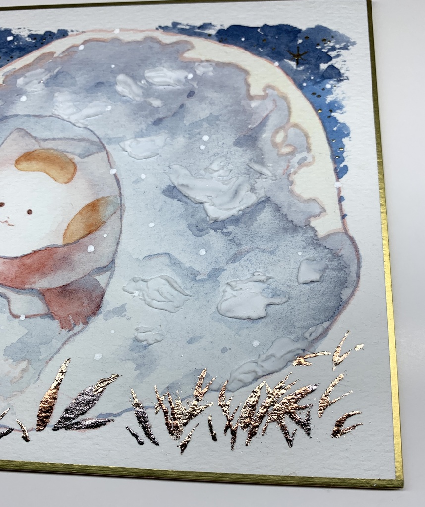 手描きイラスト オリジナル 「かまくらから見える景色は」 原画 創作 うたもち 秋田犬 1/4色紙サイズ 透明水彩