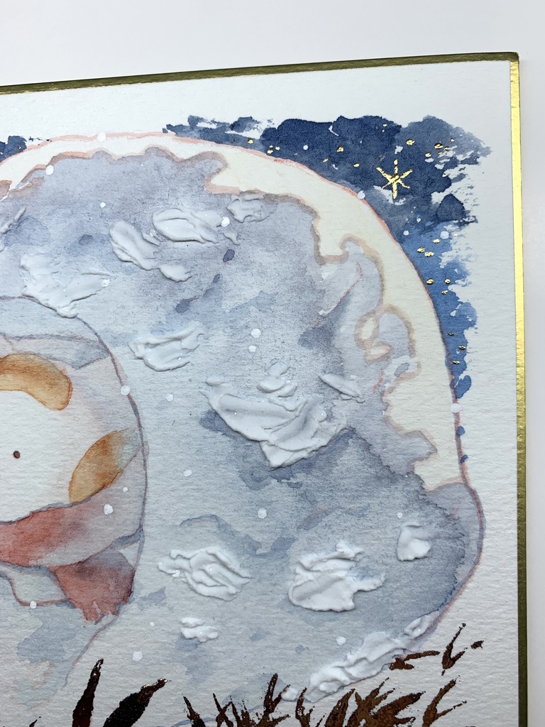 手描きイラスト オリジナル 「かまくらから見える景色は」 原画 創作 うたもち 秋田犬 1/4色紙サイズ 透明水彩