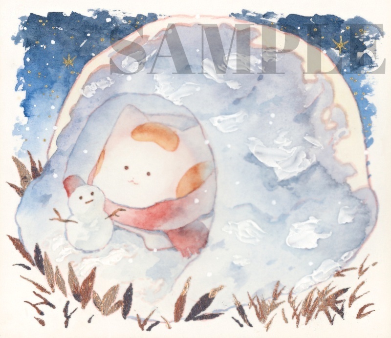 手描きイラスト オリジナル 「かまくらから見える景色は」 原画 創作 うたもち 秋田犬 1/4色紙サイズ 透明水彩