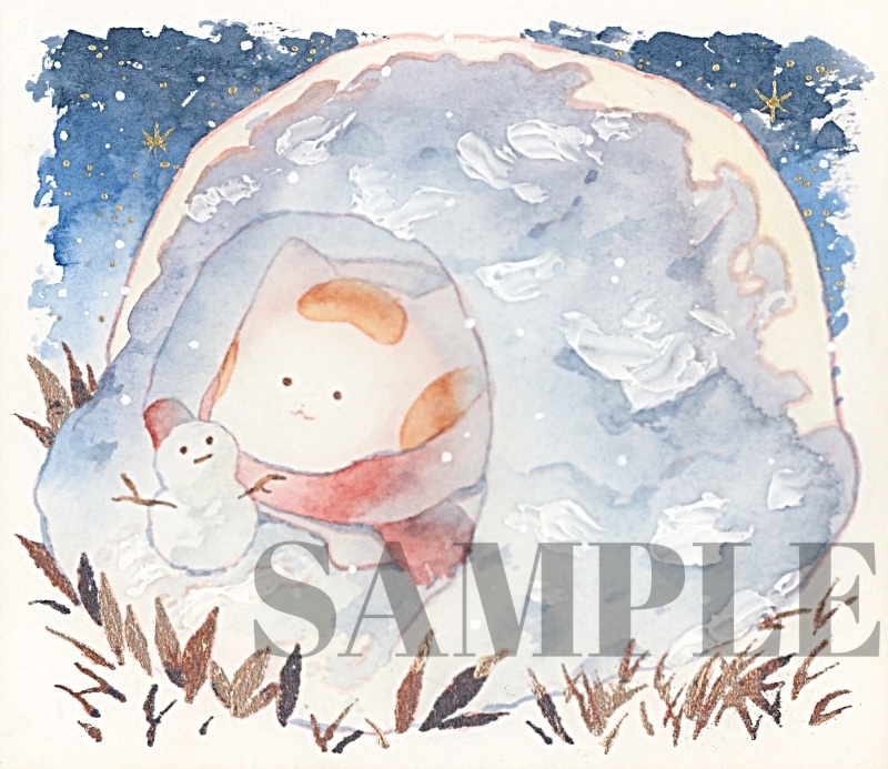 手描きイラスト オリジナル　「かまくらから見える景色は」　原画　創作　うたもち　秋田犬　1/4色紙サイズ　透明水彩