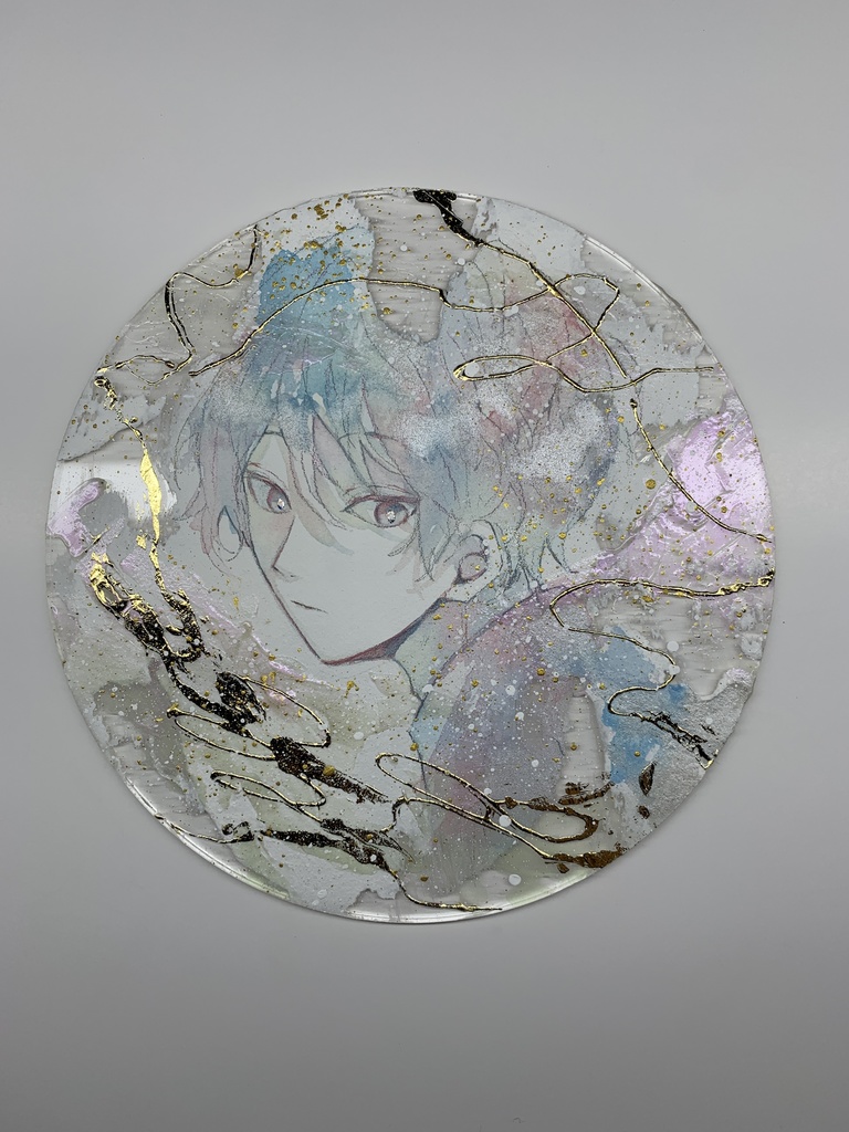 オリジナル 手描きイラスト 男の子 青年 「輝きはいつまでも」 アクリル板 円形サイズ 透明水彩