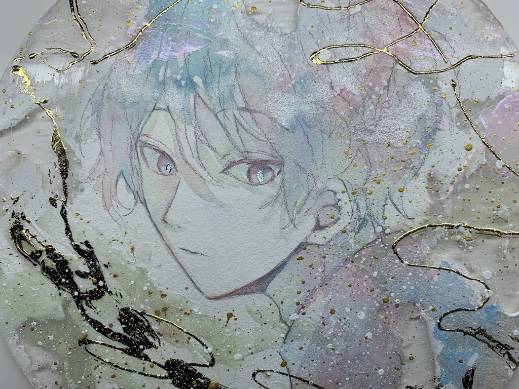オリジナル 手描きイラスト 男の子 青年 「輝きはいつまでも」 アクリル板 円形サイズ 透明水彩