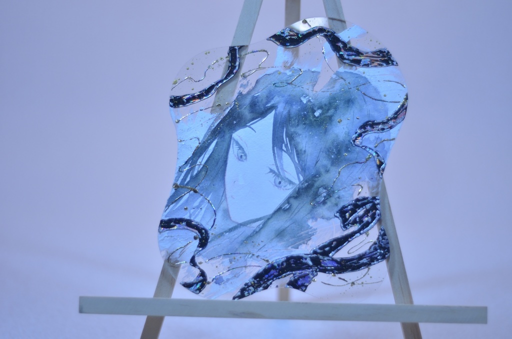 オリジナル 手描きイラスト 女の子 「素直になれなくて」 アクリル板 変型サイズ 透明水彩