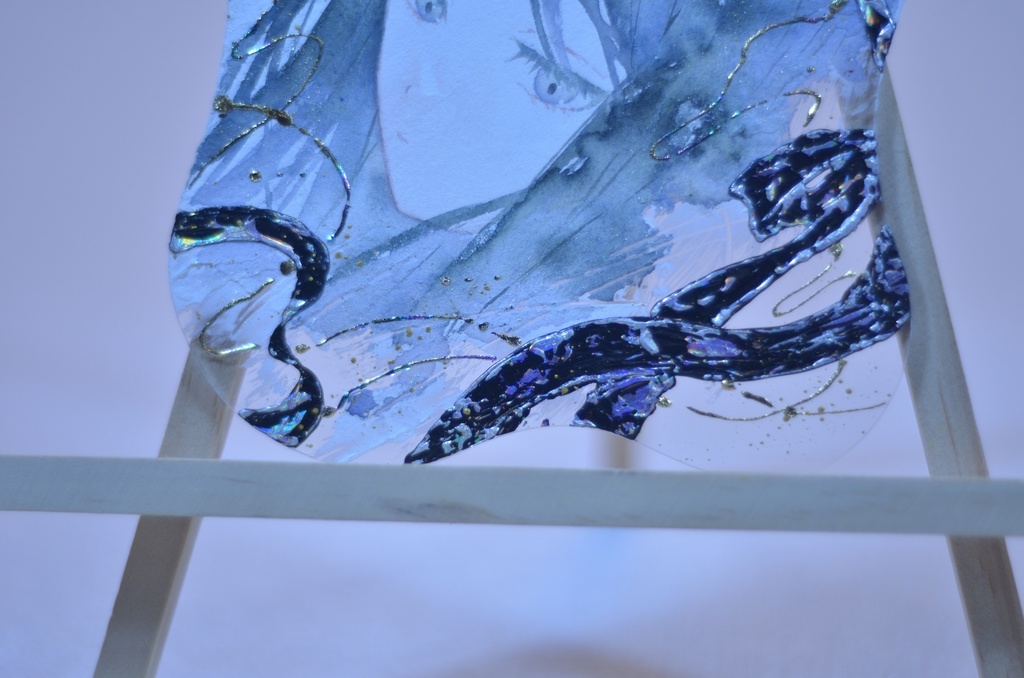 オリジナル 手描きイラスト 女の子 「素直になれなくて」 アクリル板 変型サイズ 透明水彩