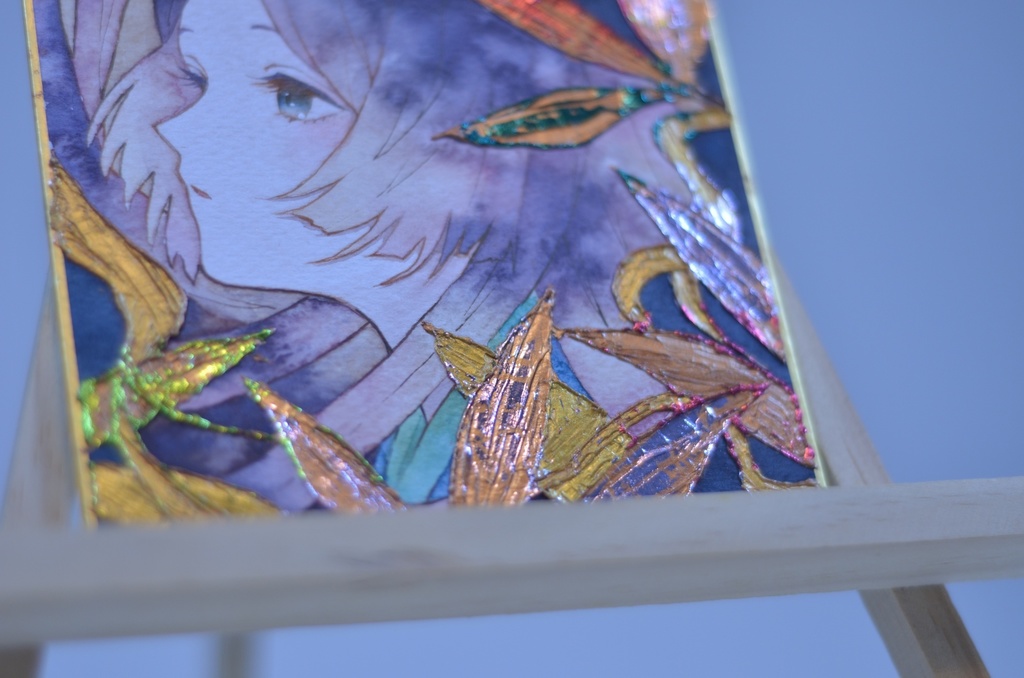 オリジナル 手描きイラスト 女の子 「かぐや姫」 1/4色紙サイズ 透明水彩