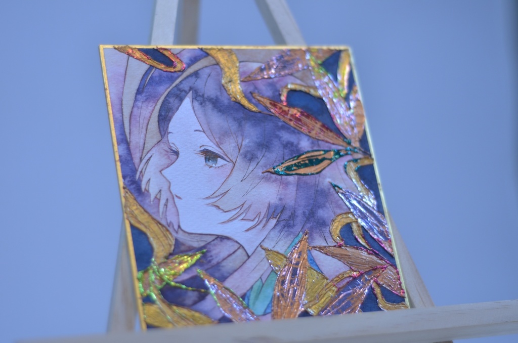 オリジナル 手描きイラスト 女の子 「かぐや姫」 1/4色紙サイズ 透明水彩