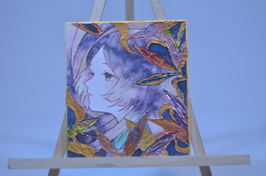 オリジナル 手描きイラスト 女の子 「かぐや姫」 1/4色紙サイズ 透明水彩