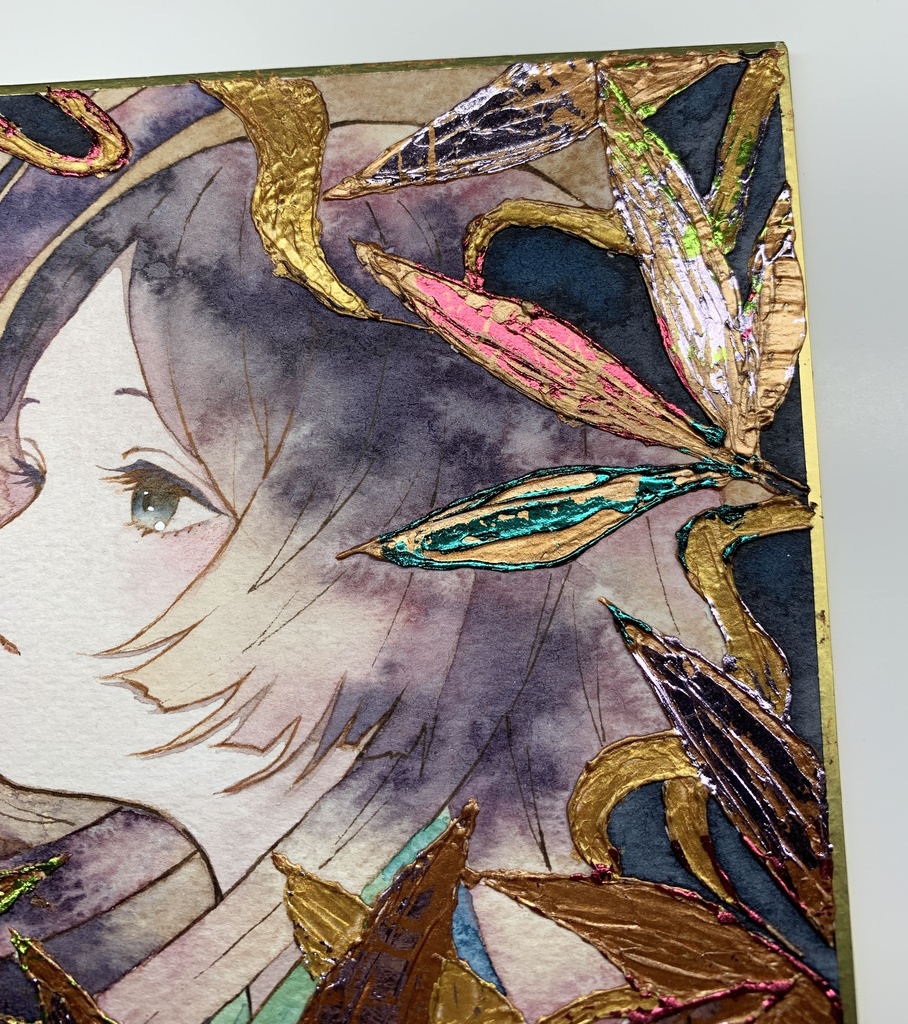 オリジナル 手描きイラスト 女の子 「かぐや姫」 1/4色紙サイズ 透明水彩