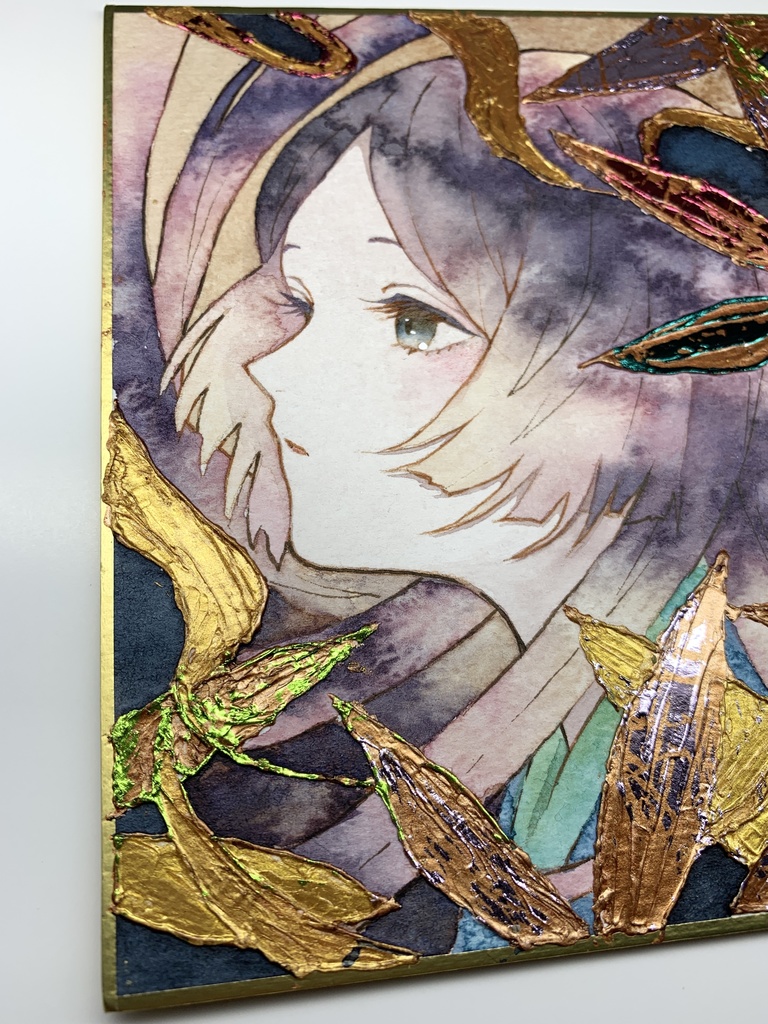 オリジナル 手描きイラスト 女の子 「かぐや姫」 1/4色紙サイズ 透明水彩