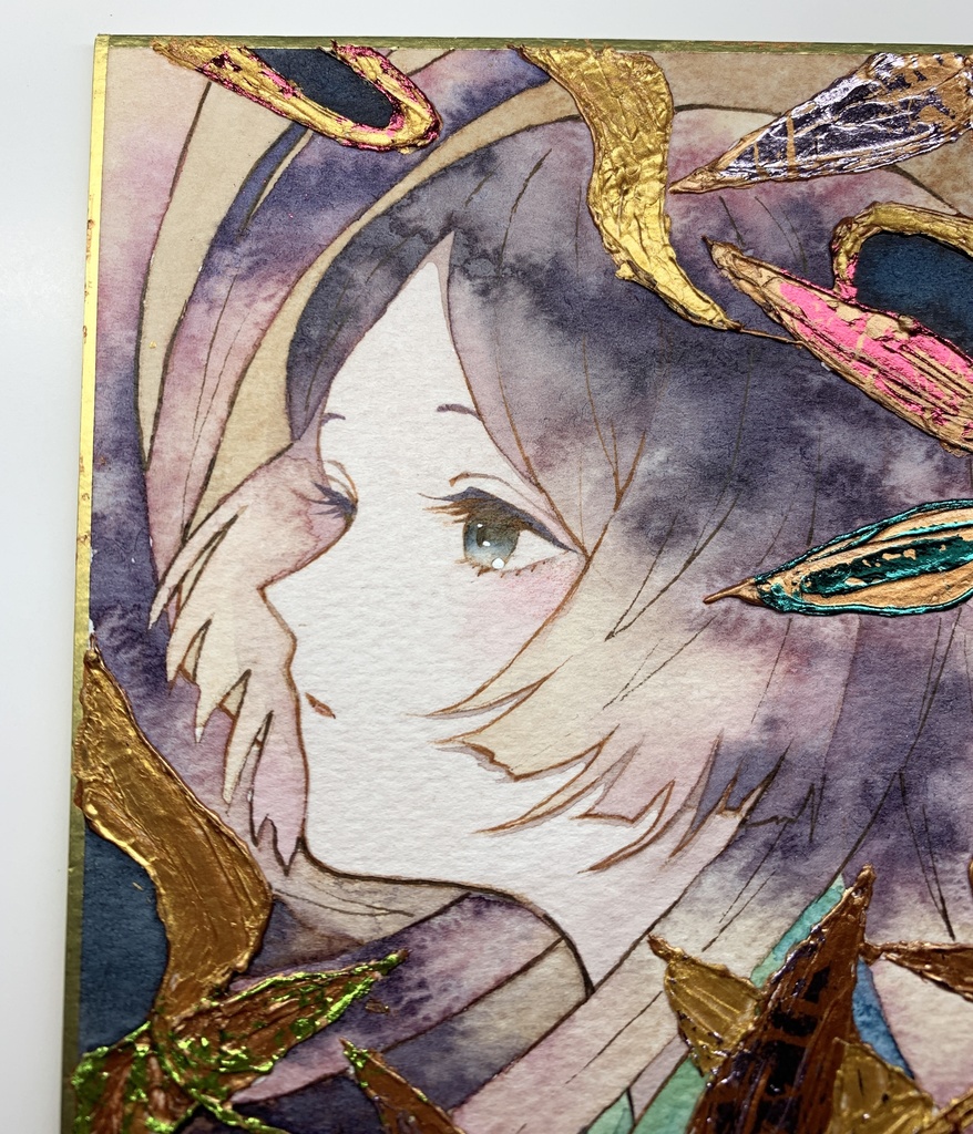 オリジナル 手描きイラスト 女の子 「かぐや姫」 1/4色紙サイズ 透明水彩