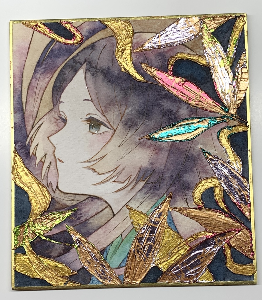 オリジナル 手描きイラスト 女の子 「かぐや姫」 1/4色紙サイズ 透明水彩