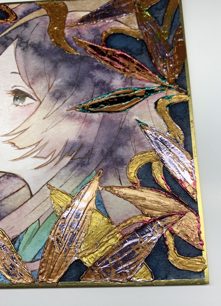 オリジナル 手描きイラスト 女の子 「かぐや姫」 1/4色紙サイズ 透明水彩