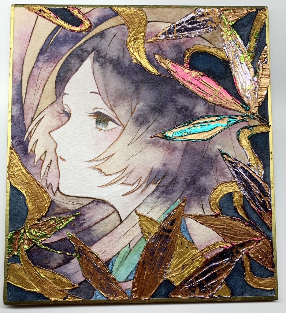 オリジナル 手描きイラスト 女の子 「かぐや姫」 1/4色紙サイズ 透明水彩