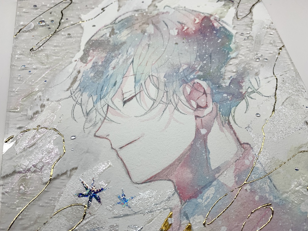 オリジナル 手描きイラスト 男の子 青年 「思い出はいつでも」 アクリル板 A5サイズ 透明水彩