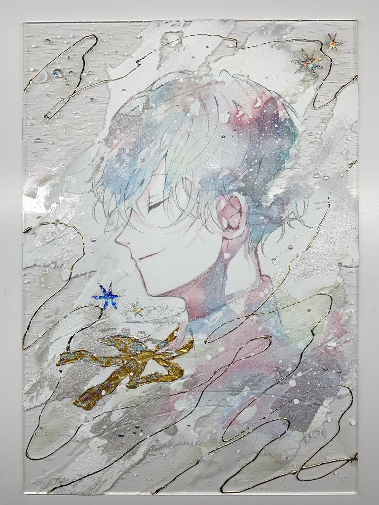 オリジナル 手描きイラスト 男の子 青年 「思い出はいつでも」 アクリル板 A5サイズ 透明水彩