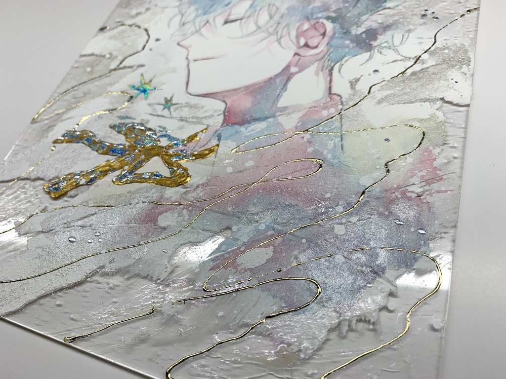 オリジナル 手描きイラスト 男の子 青年 「思い出はいつでも」 アクリル板 A5サイズ 透明水彩