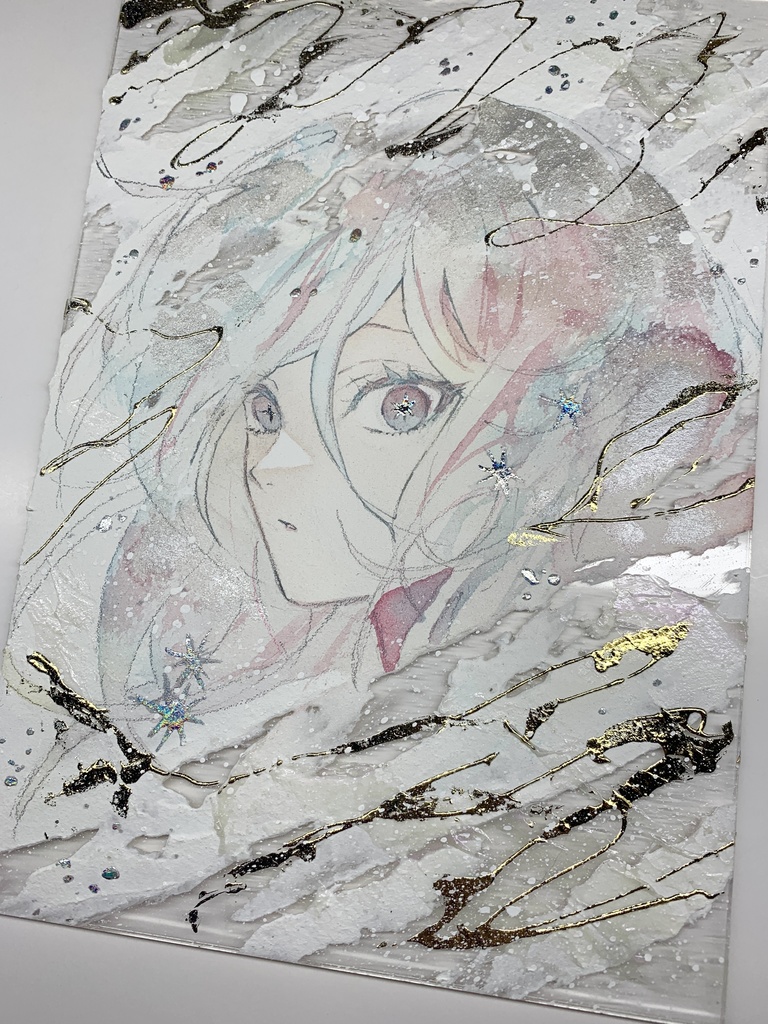 オリジナル 手描きイラスト 女の子 「煌めく予感」 アクリル板 A5サイズ 透明水彩